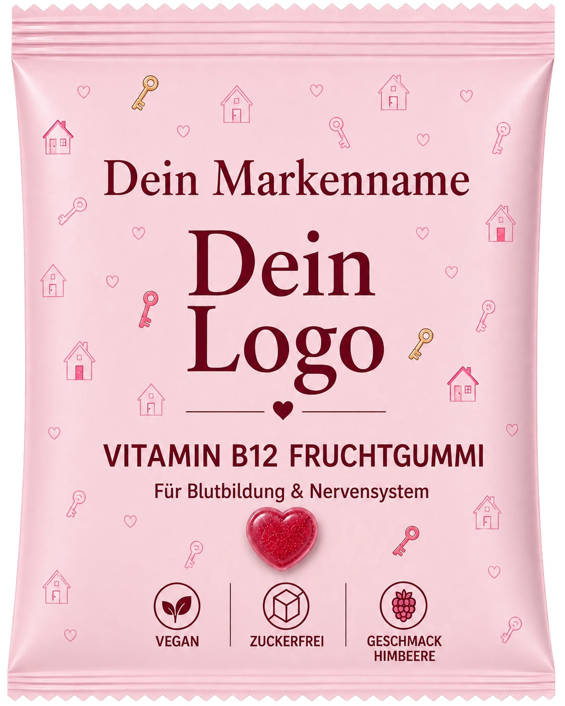 Rosa Verpackung mit Dein Markenname und Dein Logo